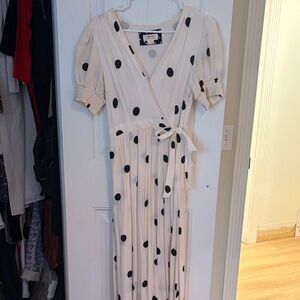 Maeve Cream and Black Polka Dot Midi Dress